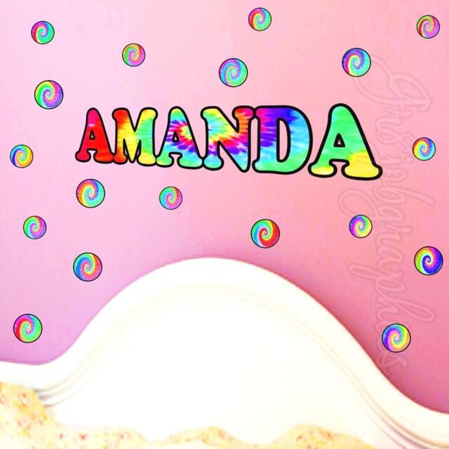 Custom Name Decal - Insert Tie Dye Sticker Pack Wall Decals Personalized Gift Swirled Circles Polka Dots Stickers Vwaq-Tn7
