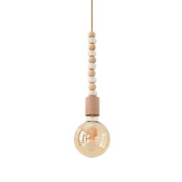 Wood Bead Pendant Light Handmade Ceramic Beads, Boho Nursery Lamp - thumbnail 4