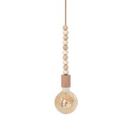 Wood Bead Pendant Light Handmade Ceramic Beads, Boho Nursery Lamp - thumbnail 2