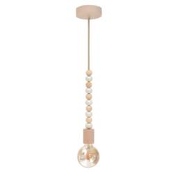 Wood Bead Pendant Light Handmade Ceramic Beads, Boho Nursery Lamp - thumbnail 3