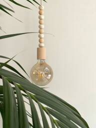 Wood Bead Pendant Light Handmade Ceramic Beads, Boho Nursery Lamp
