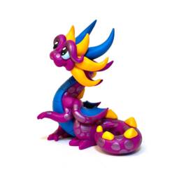 Celia - Polymer Clay Dice Dragon Sculpture Holder Dnd Fuchsia, Turquoise, & Yellow Dragonling Figurine - thumbnail 2