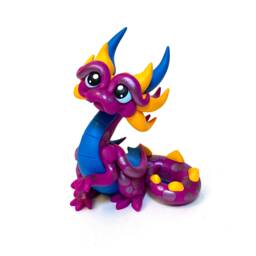 Celia - Polymer Clay Dice Dragon Sculpture Holder Dnd Fuchsia, Turquoise, & Yellow Dragonling Figurine - thumbnail 1