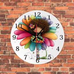Personalised Flower Girl Fairy Clock, Custom Name Kids Bedroom Decor, Mdf Round Clock - thumbnail 3