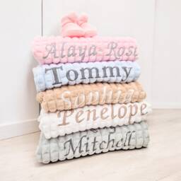 Embroidered Waffle Blanket - Personalised Pink Blue Beige Grey White Lemon - Baby Girl Boy Unisex Babyshower Newborn Coming Home Wrap Muslin