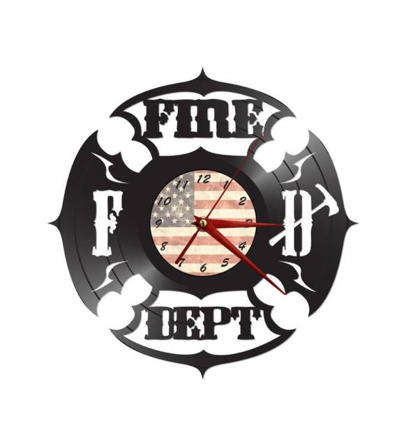 Free Shipping Fire Department Themed Vinyl Album Record Clock Made in The > Usa - image 1