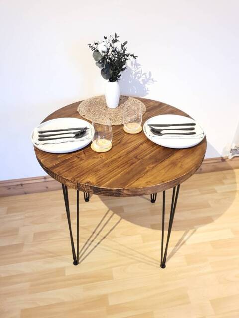 Tivia Solid Wood Round Dining Table With Metal Legs - image 1