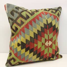 Handmade Kilim Pillow Cover 20x20, Vintage Turkish Oriental Cushion