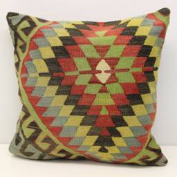Handmade Kilim Pillow Cover 20x20, Vintage Turkish Oriental Cushion - thumbnail 2