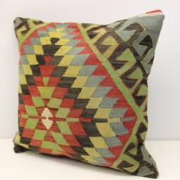Handmade Kilim Pillow Cover 20x20, Vintage Turkish Oriental Cushion - thumbnail 3