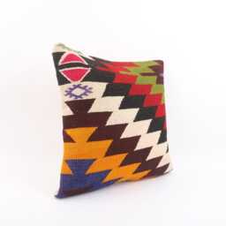 Handmade Kilim Pillow Cover 16x16 Vintage Turkish Wool Cushion - thumbnail 3