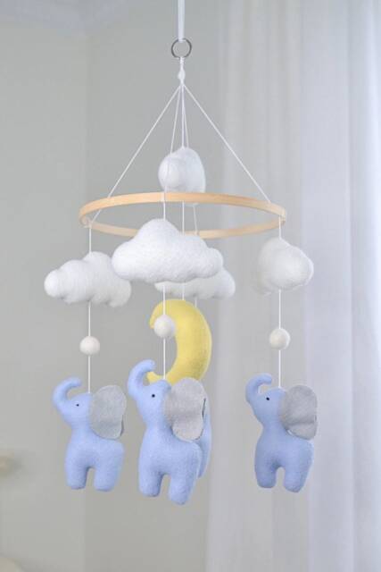Elephant Nursery Mobile, Baby Mobile Neutral, Crib Felt Ball Decor, Shower - image 1