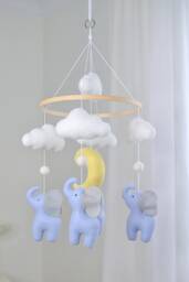 Elephant Nursery Mobile, Baby Mobile Neutral, Crib Felt Ball Decor, Shower