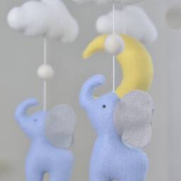 Elephant Nursery Mobile, Baby Mobile Neutral, Crib Felt Ball Decor, Shower - thumbnail 2