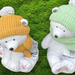 Stone Polar Bear Statue Cute White Figurine Handmade Sculpture Winter Garden Animal Decor Outdoor Holiday Ornament Art Gift - thumbnail 4