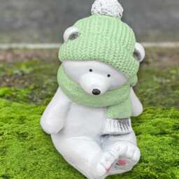 Stone Polar Bear Statue Cute White Figurine Handmade Sculpture Winter Garden Animal Decor Outdoor Holiday Ornament Art Gift - thumbnail 1