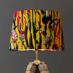 Mustard Botanical Velvet Lampshade, French Drum Empire Shade - thumbnail 1