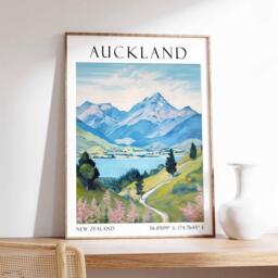 Auckland Travel Print, Poster, New Zealand Wall Art, Auckland Vintage Art, Gift, Landscape - thumbnail 1