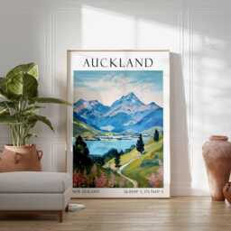 Auckland Travel Print, Poster, New Zealand Wall Art, Auckland Vintage Art, Gift, Landscape - thumbnail 2