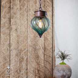 Flama Pendant Light - Aqua Glass & Iron Ceiling - thumbnail 2