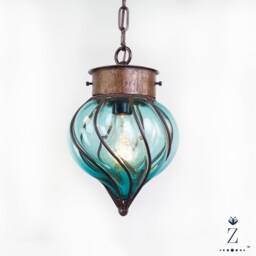 Flama Pendant Light - Aqua Glass & Iron Ceiling - thumbnail 3