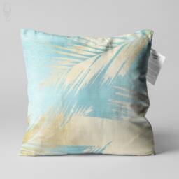 Tropical Cushion Cover With Light Gold Leaves On The Turquoise - Double Sided Printing Pillow Chenille Multi Size Options