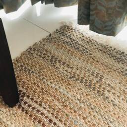 Black Jute Leather Rug Handwoven Scandinavian Farmhouse Carpet - thumbnail 4