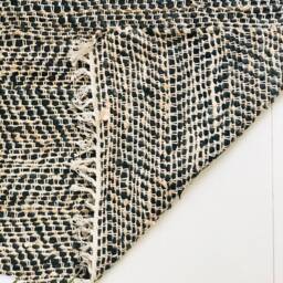 Black Jute Leather Rug Handwoven Scandinavian Farmhouse Carpet - thumbnail 2