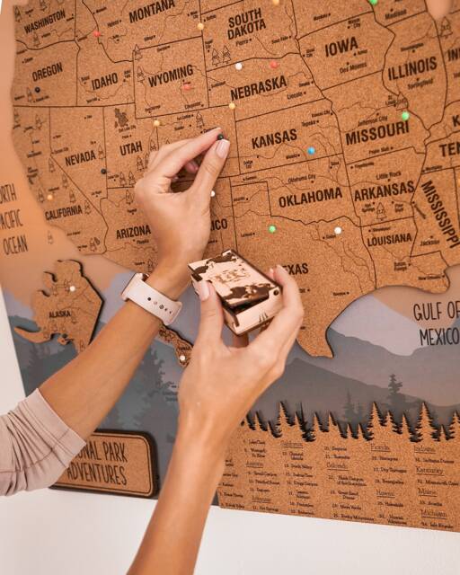 Push Pin Usa National Park Map, Wood Map Of United States Apartment Decor, Wooden Wall Art 5Th Anniversary Gift, Travel - image 1