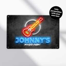 Personalised Music Room Sign - Custom Neon Style Metal Wall Art Home Studio & Vinyl Decor in A5, A4, A3 - thumbnail 2