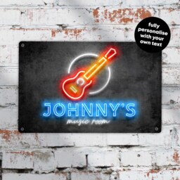 Personalised Music Room Sign - Custom Neon Style Metal Wall Art Home Studio & Vinyl Decor in A5, A4, A3 - thumbnail 3