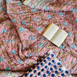 Hand Block Print Queen Quilt Indian Cotton Kantha Bedspread - thumbnail 3