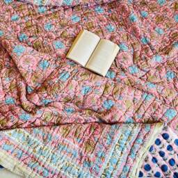 Hand Block Print Queen Quilt Indian Cotton Kantha Bedspread - thumbnail 4