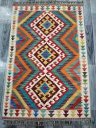 Tribal Rug, Handmade Artisan Afghan Turkish Scandinavian Navajo Bohemian Flatweave Wool Kilim Rug 152x98 cm - thumbnail 1