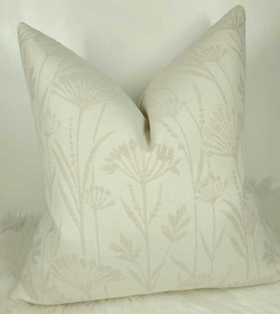 John Lewis Floral Fabric Neutral Beige Natural Cushion Cover Both Sides Meadow, Country Home Cushion Cover Cotton Linen Blend - image 1