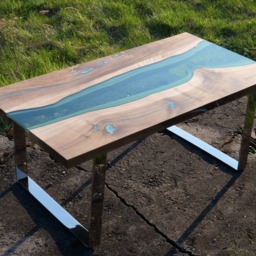 Live Edge River Coffee Table With Glowing Resin Fill in & Shiny Legs - thumbnail 2