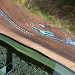 Live Edge River Coffee Table With Glowing Resin Fill in & Shiny Legs - thumbnail 3