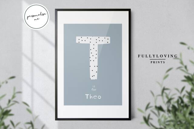 Personalised Initial Name Print - Kids Bedroom Decor Girls Boys Playroom Scandi Baby Shower Christmas Gifts - image 1