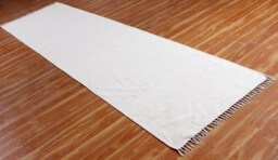 Hand Block Printed Cotton Kilim Runner Rug - Off-White Woven Durrie - thumbnail 1