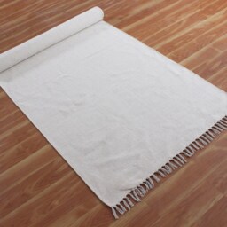 Hand Block Printed Cotton Kilim Runner Rug - Off-White Woven Durrie - thumbnail 3