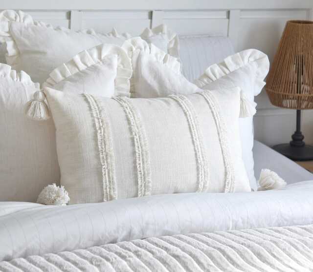 Ivory Boho Cushion Cover With Tassel & Fringe Lumbar 30x50cm Pillow Bolster Scatter Cream Decorative Throw - image 1