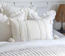 Ivory Boho Cushion Cover With Tassel & Fringe Lumbar 30x50cm Pillow Bolster Scatter Cream Decorative Throw - thumbnail 1