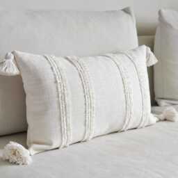 Ivory Boho Cushion Cover With Tassel & Fringe Lumbar 30x50cm Pillow Bolster Scatter Cream Decorative Throw - thumbnail 4
