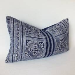Living Room Pillows Decorative Blue Indigo Pillow Vintage Hand Woven Hemp Fabric Ethnic Homespun Textiles Scatter Cushions Throw Pillow - thumbnail 3