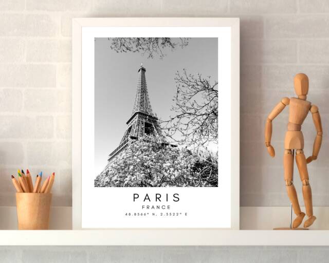 Paris Eiffel Tower Print Black & White France Wall Art - image 1