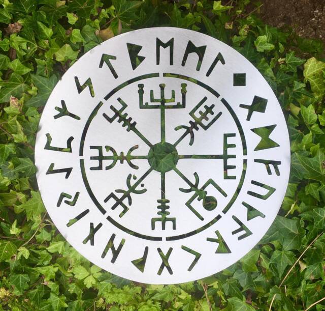 Viking Compass Metal Wall Art Norse Mythology Home Decor Or Garden Plaque Brushed Steel Silver Hanging - image 1