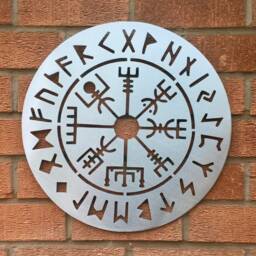 Viking Compass Metal Wall Art Norse Mythology Home Decor Or Garden Plaque Brushed Steel Silver Hanging - thumbnail 3