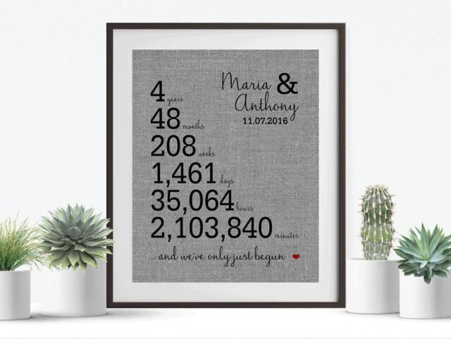 4Th Anniversary Gift 1st For Husband Couples Cotton Print Linen Years Weeks Days Hours Minutes - image 1
