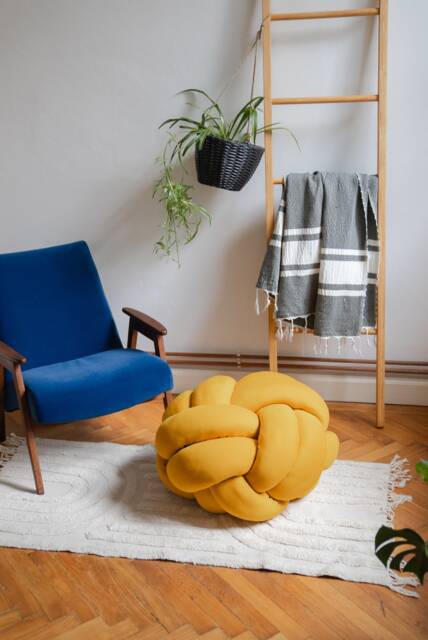 Large Mustard Floor Pouf Knot Ottoman Pillow Floor Seating Foot Stool Yellow Gift For Boss Office Modern Decor Living Scandinavian - image 1