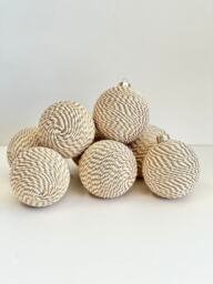 Beige Yarn Christmas Ornament, Handmade Gold Holiday Ball, 3.2 Inch Neutral Tree Decor, Rustic Wrapped Bauble